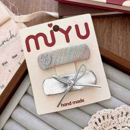 Silver PU Leather Hair Clips - Korean Style Snap Clips for Girls