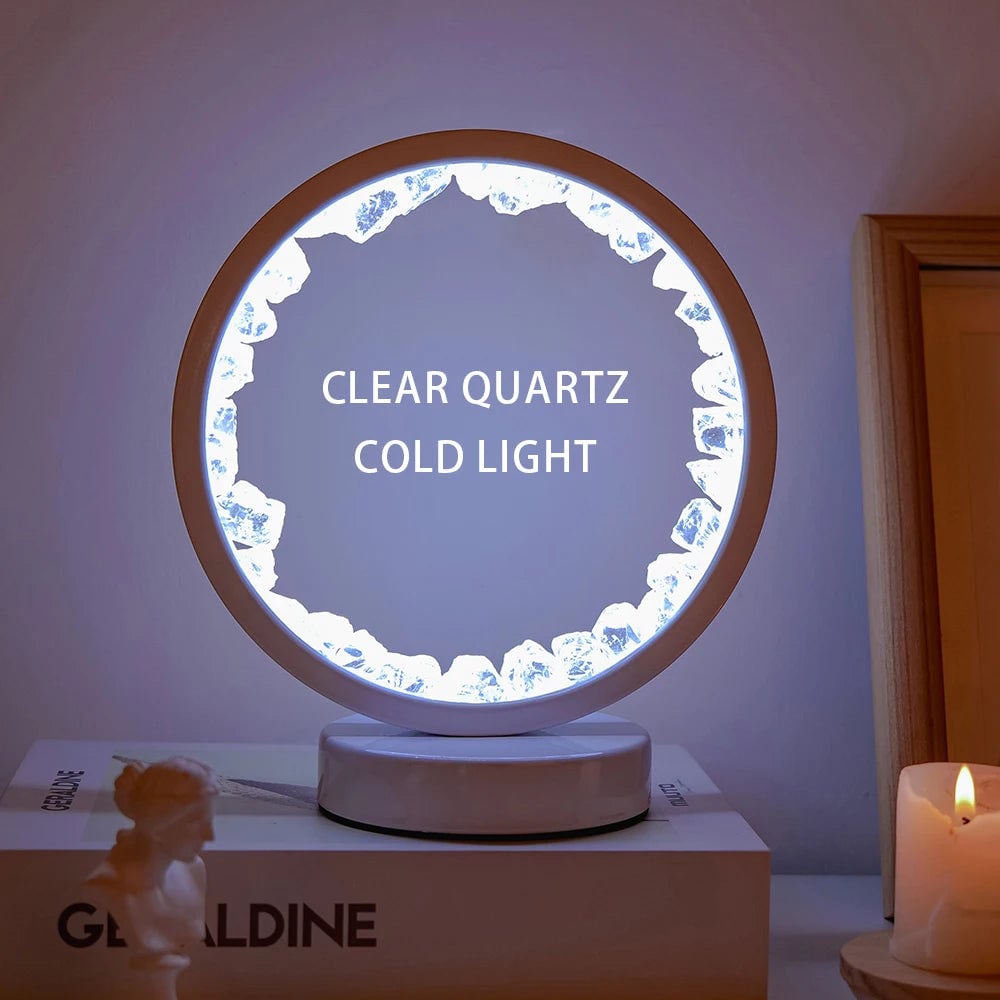 LED Crystal Amethyst Healing Stone Lamp - Natural Round Gemstone