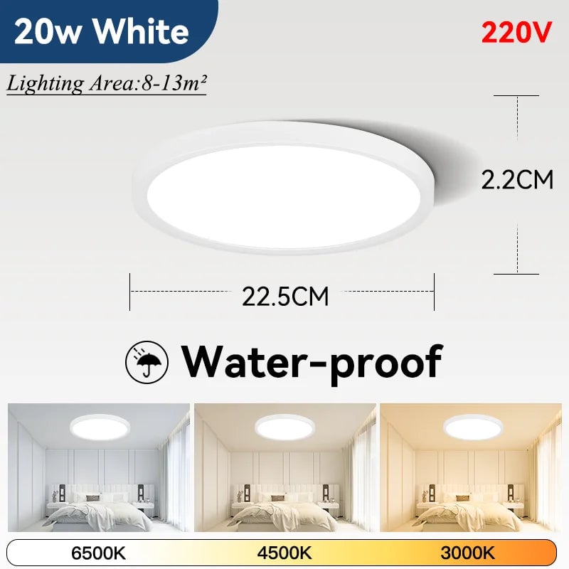 2.2cm Ultra Thin LED Ceiling Light Waterproof 3 Color Wood Grain