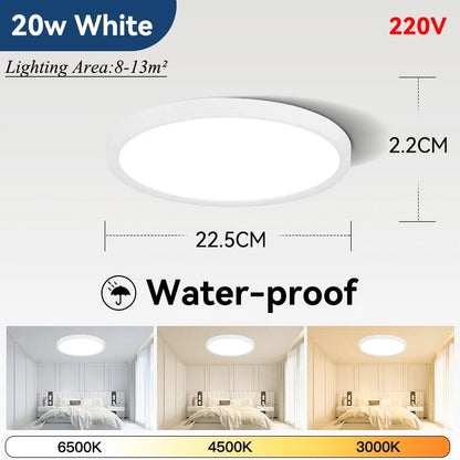 2.2cm Ultra Thin LED Ceiling Light Waterproof 3 Color Wood Grain