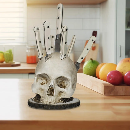 Skull Head Kitchen Knife Rack Countertop Storage Organizer Tool Holder