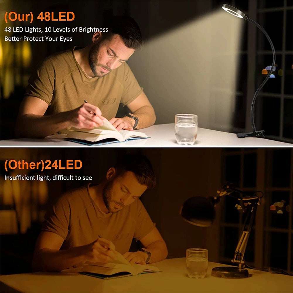48 LED Clip-On Desk Lamp 360° Flexible Gooseneck USB Eye Care Light