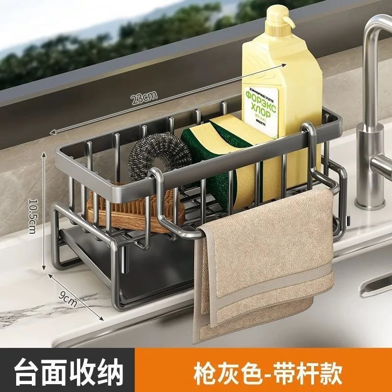 Kitchen Sink Sponge Holder Drain Rack with Hanging Hook Storage