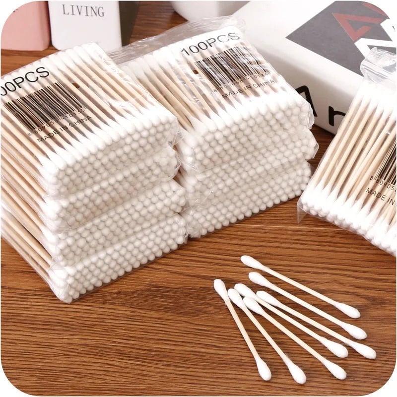 500pcs Double Head Wood Cotton Swabs - Makeup & Ear Cleaning Buds