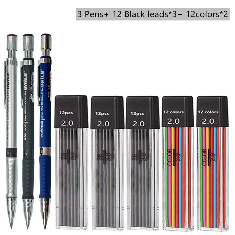 2.0mm Mechanical Pencil Set 2B Lead Refills Drawing Sketching Art
