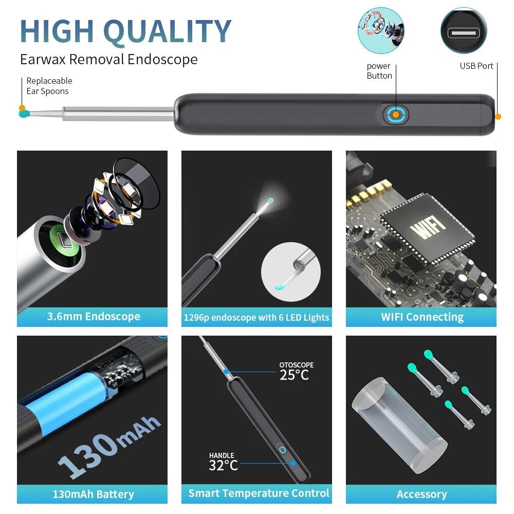 Wireless HD Camera Ear Pick Tool - Visual Earwax Removal Kit