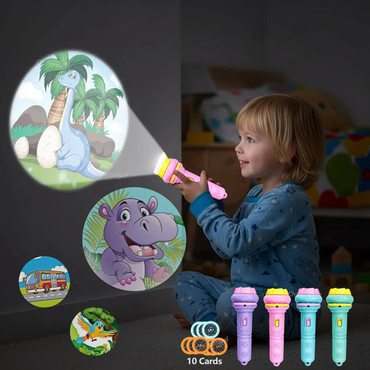 Kids Projector Flashlight 80 Patterns 10 Cards Educational Bedtime Toy