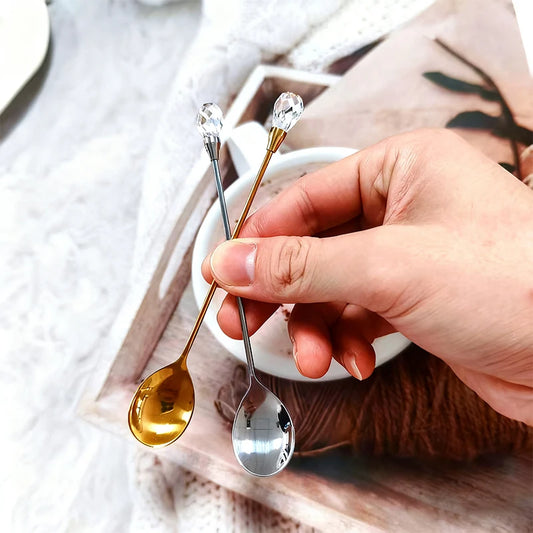 5pcs Diamond Crystal Handle Stainless Steel Teaspoons Stirring Set