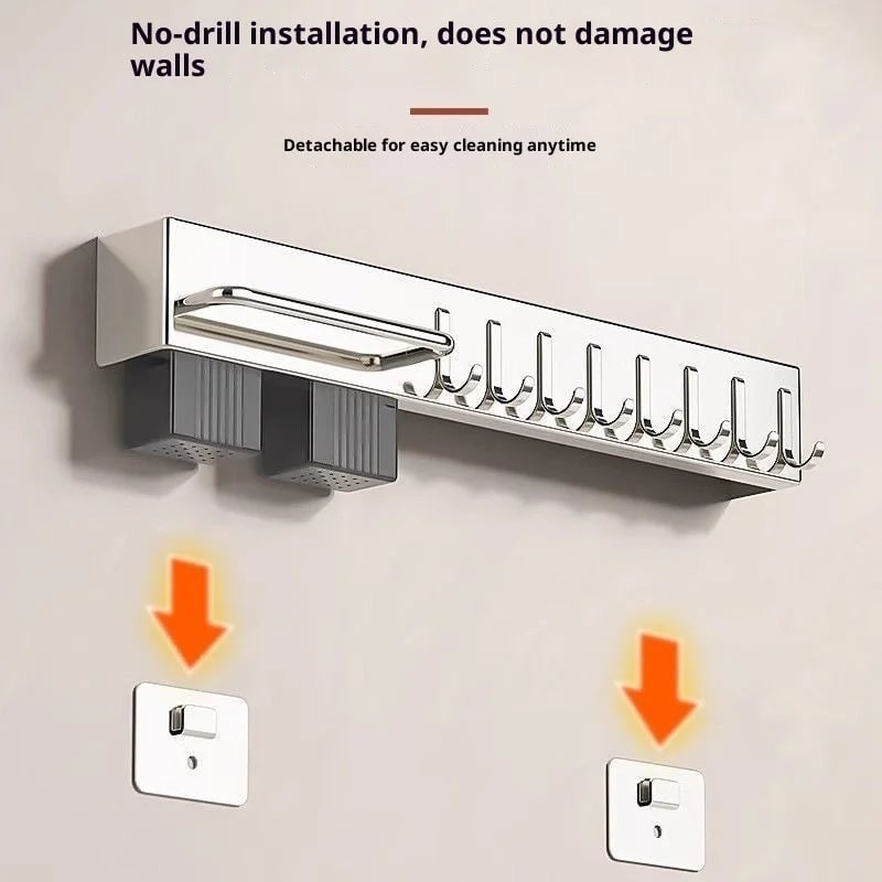 Wall Mount Stainless Steel Kitchen Knife Holder No Drill Storage