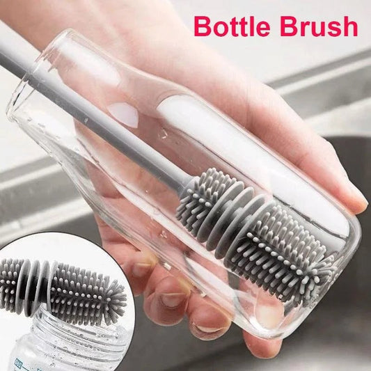 Long Handle Silicone Bottle Brush - Glass Cup Scrubber Kitchen Tool
