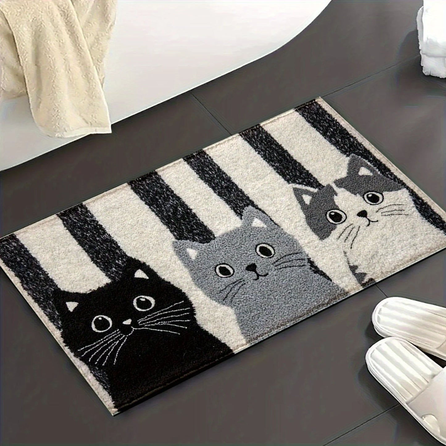 Waterproof Striped Cat Cartoon Doormat - Soft Non-Slip Floor Rug