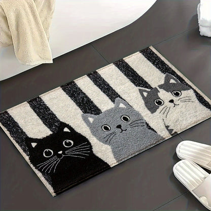 Waterproof Striped Cat Cartoon Doormat - Soft Non-Slip Floor Rug