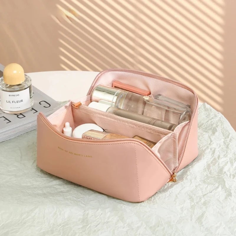 Large Capacity PU Leather Cosmetic Travel Organizer Bag - Portable