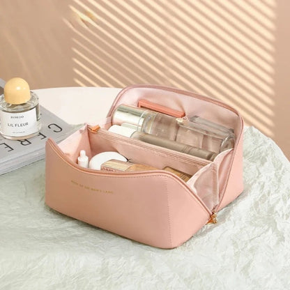 Large Capacity PU Leather Cosmetic Travel Organizer Bag - Portable