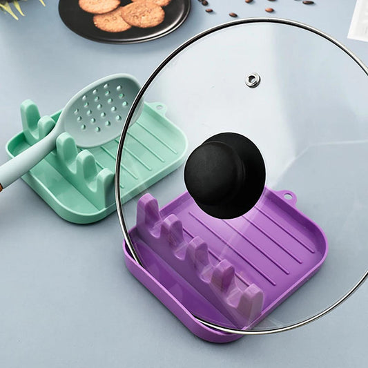 Non-Slip Kitchen Organizer Shelf - Pot Lids, Spoons & Chopsticks Rest