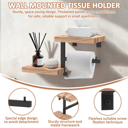 Wall Mounted Wooden Toilet Paper Holder with Storage Shelf