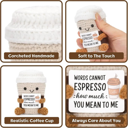 Handmade Crochet Coffee Emotional Support Doll Desktop Ornament Gift