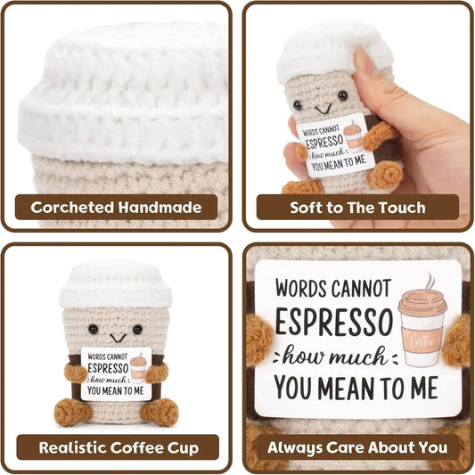 Handmade Crochet Coffee Emotional Support Doll Desktop Ornament Gift