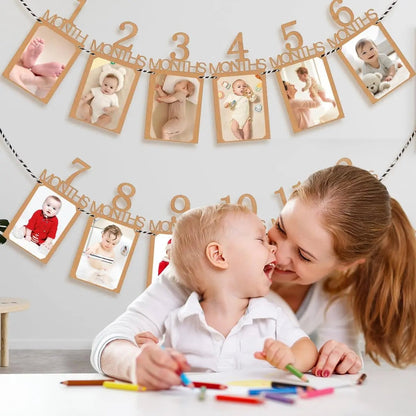 Baby First Birthday Banner Kraft Paper Growth Record 1-12 Month Photo