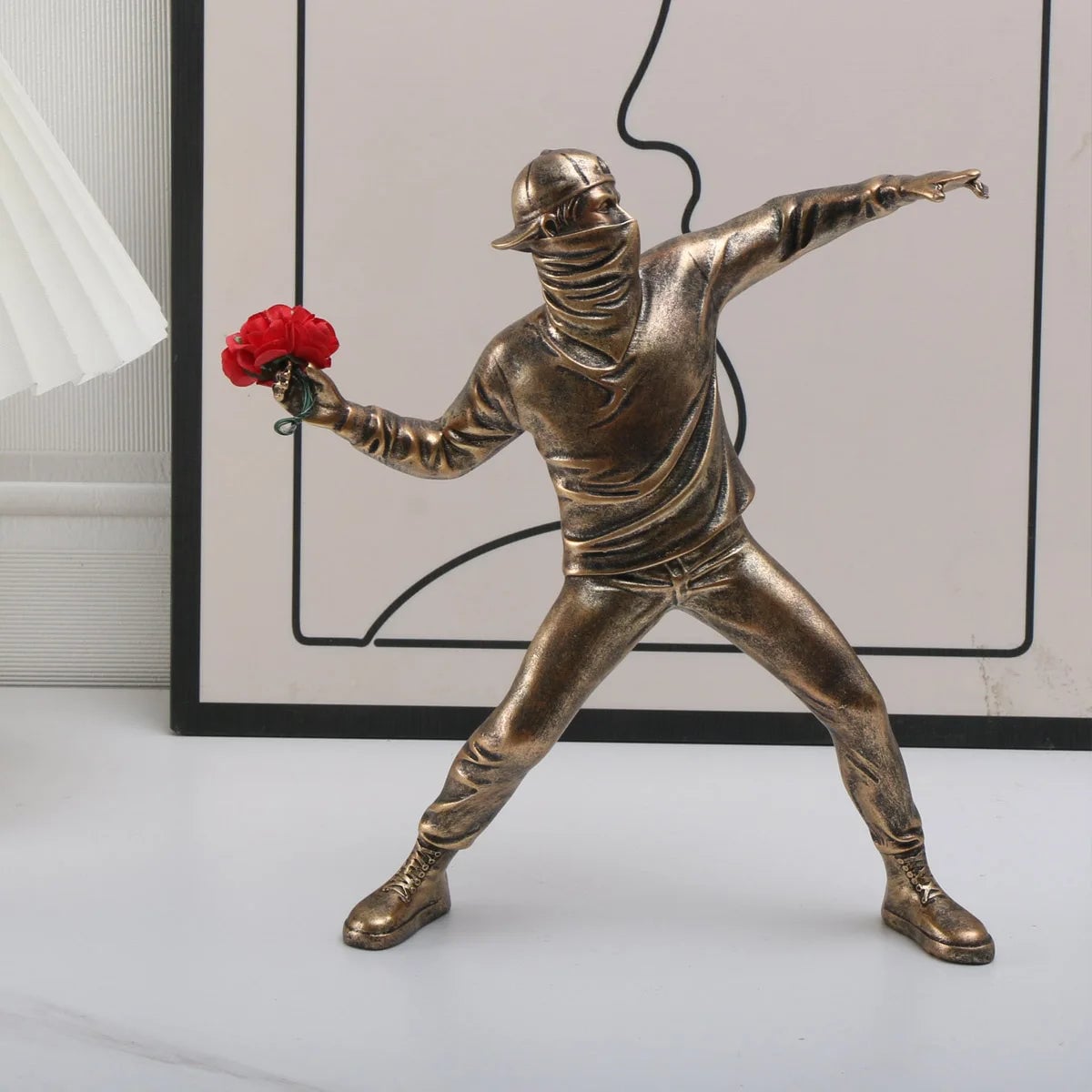 Resin Banksy Flower Thrower Bomber Statue - Home Decor Collectible