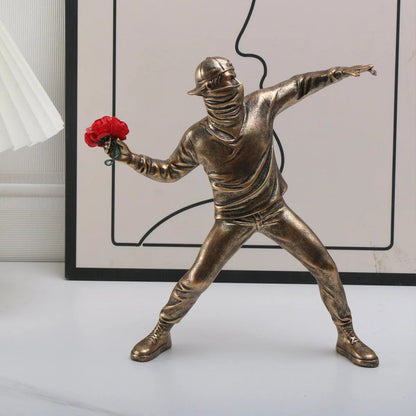 Resin Banksy Flower Thrower Bomber Statue - Home Decor Collectible