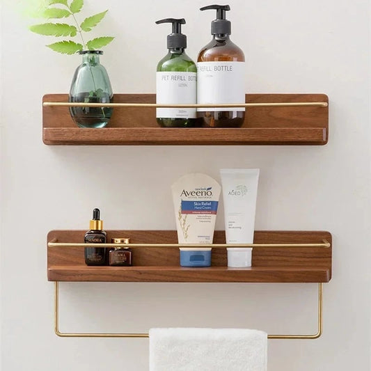 Wall Mounted Wooden Towel Rack Paper Holder Bathroom Storage Shelf