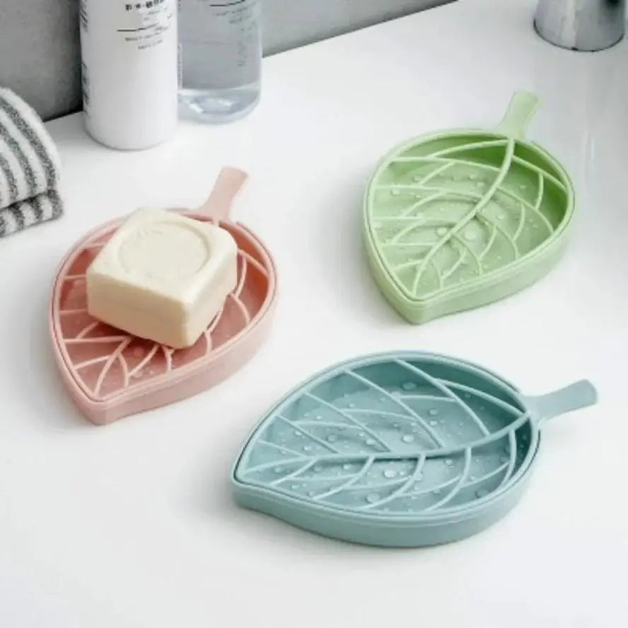 Green Leaf Soap Dish Tray - Plastic Soap Saver Holder for Bathroom