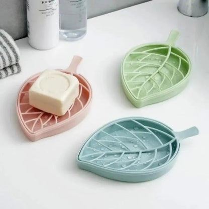 Green Leaf Soap Dish Tray - Plastic Soap Saver Holder for Bathroom