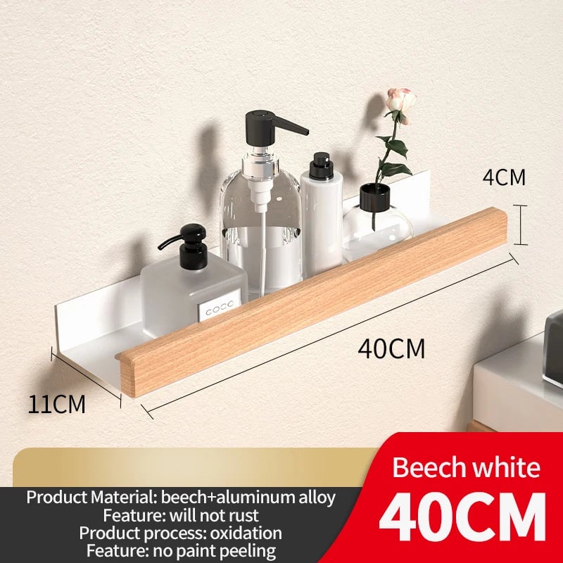Wood Aluminum Corner Bathroom Shelf Wall Mount Shampoo Storage Rack