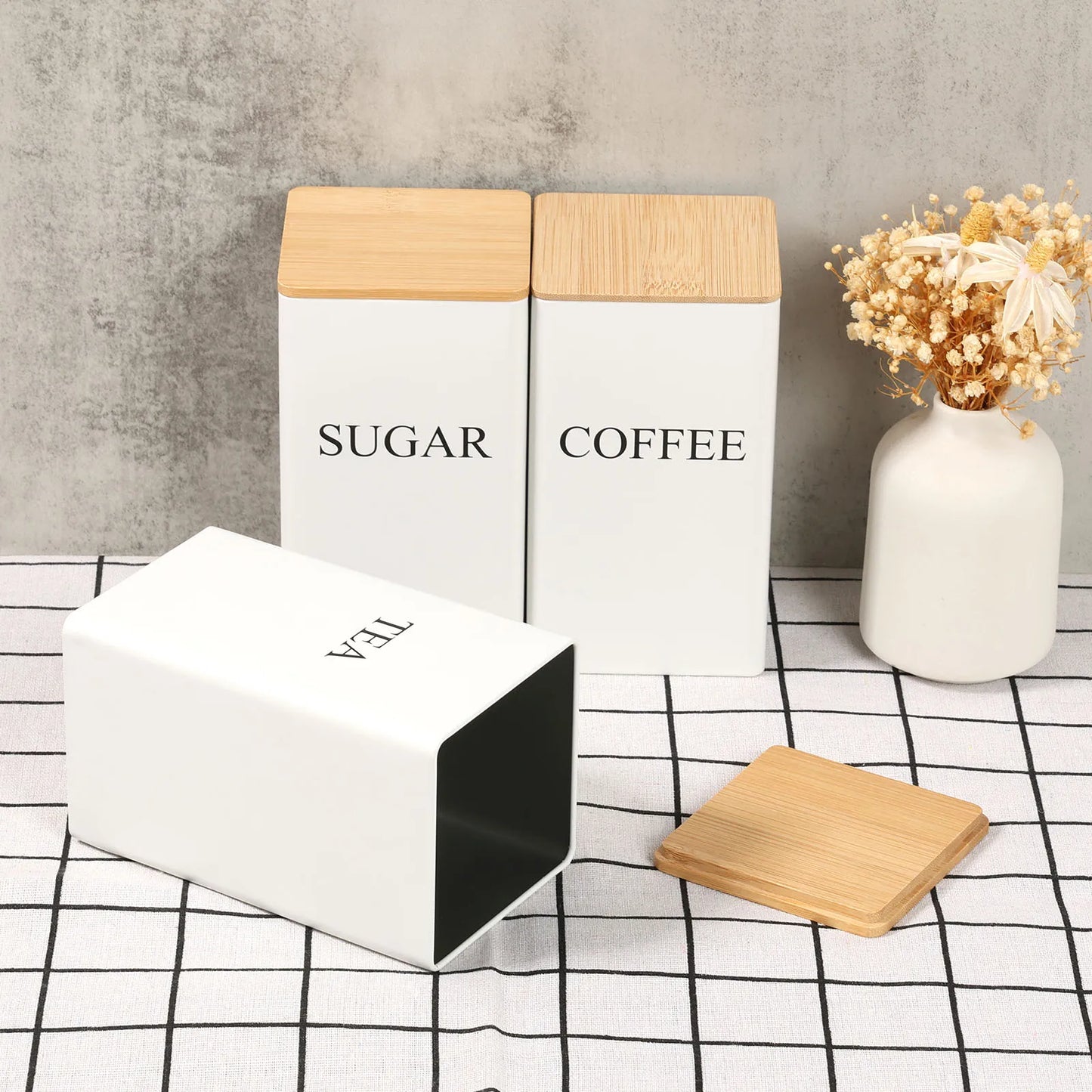 3Pcs Vacuum Sealed Stainless Steel Coffee Bean Tea Sugar Jars Set