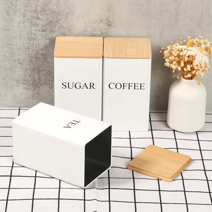 3Pcs Vacuum Sealed Stainless Steel Coffee Bean Tea Sugar Jars Set