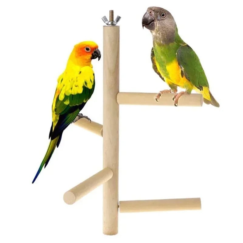 Wood Rotating Parrot Ladder Swing - Bird Exercise Toy Cage Accessory