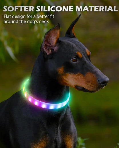 USB Rechargeable LED Dog Collar 9 Flashing Modes Soft Silicone