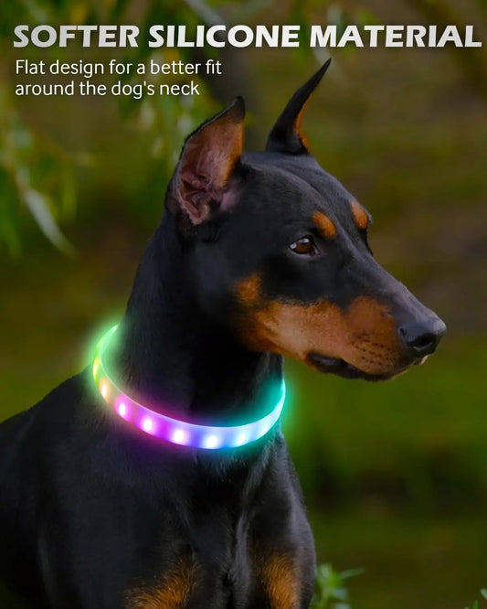 USB Rechargeable LED Dog Collar 9 Flashing Modes Soft Silicone