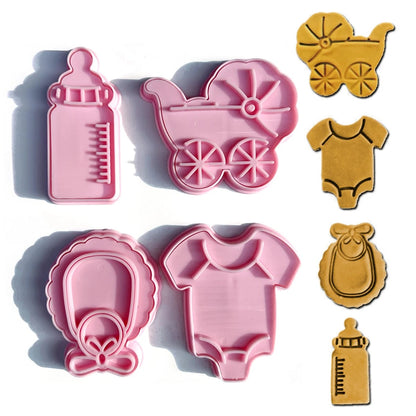 4-Piece Baby Theme Cookie Cutters - 3D Cartoon Plastic Dough Stamps