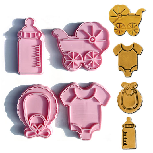4-Piece Baby Theme Cookie Cutters - 3D Cartoon Plastic Dough Stamps