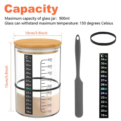 Glass Sourdough Starter Jar Kit - Fermentation Container with Lid