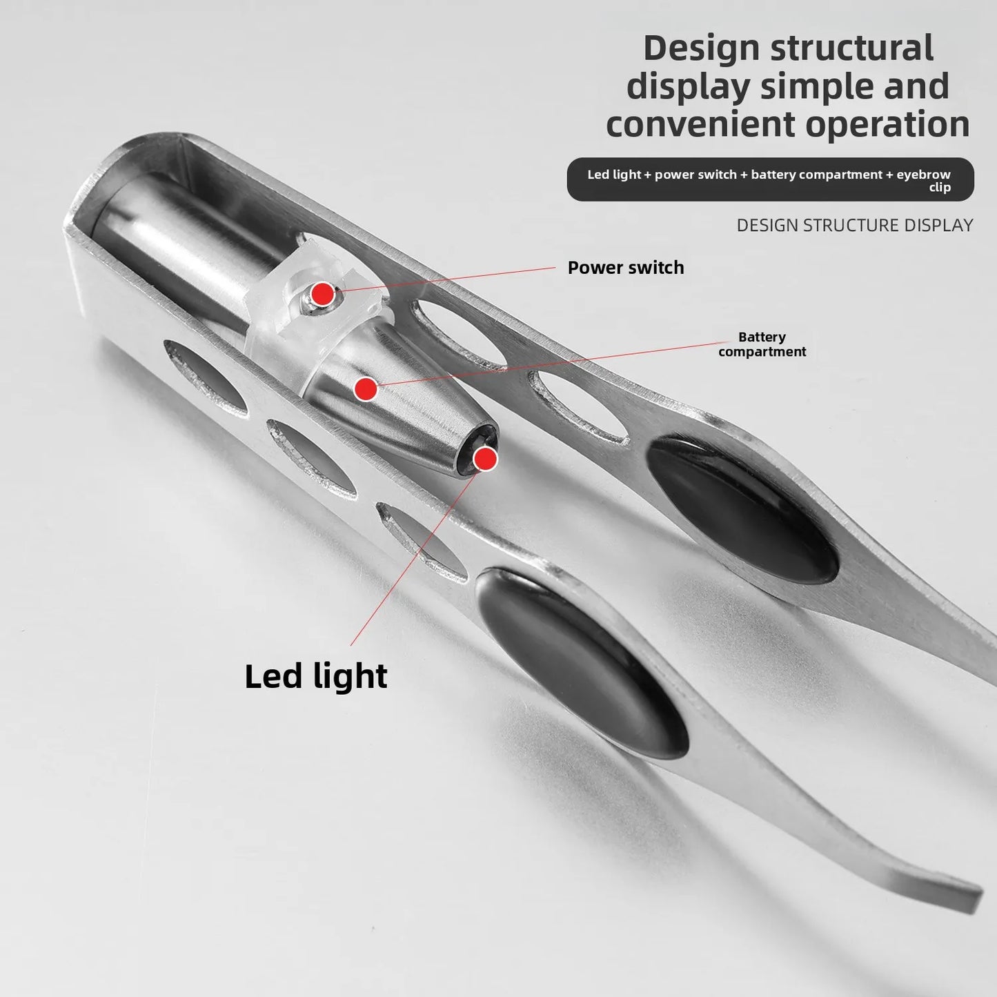 LED Illuminated Stainless Steel Precision Eyebrow Tweezers Tool