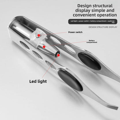 LED Illuminated Stainless Steel Precision Eyebrow Tweezers Tool