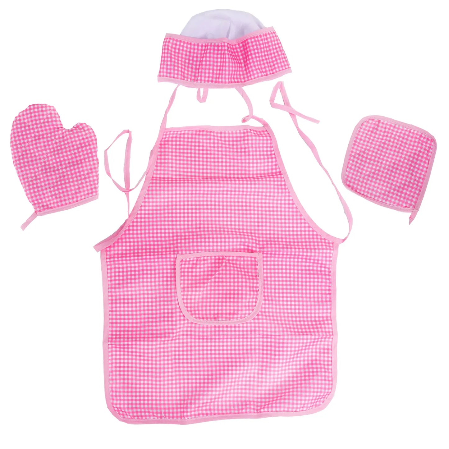 Kids Chef Role Play Set Plaid Apron Cooking Tools Dress Up Kitchen