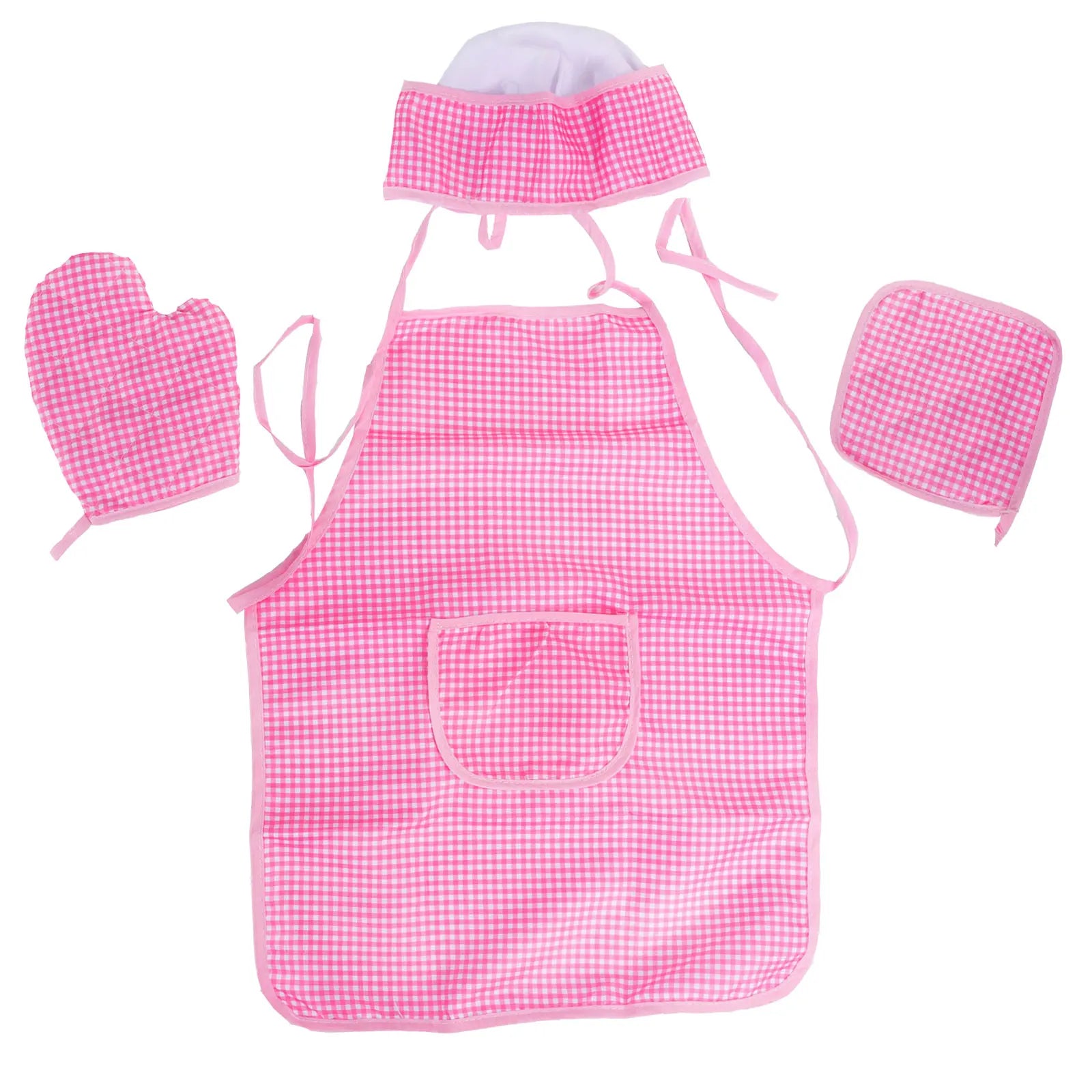 Kids Chef Role Play Set Plaid Apron Cooking Tools Dress Up Kitchen