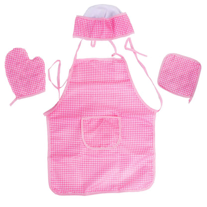 Kids Chef Role Play Set Plaid Apron Cooking Tools Dress Up Kitchen