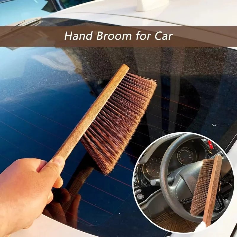 Natural Wood Bristle Anti-Static Coffee Cleaning Brush Desktop Broom