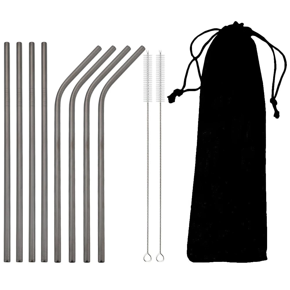 Stainless Steel Reusable Metal Drinking Straws Set with Cleaning Brush