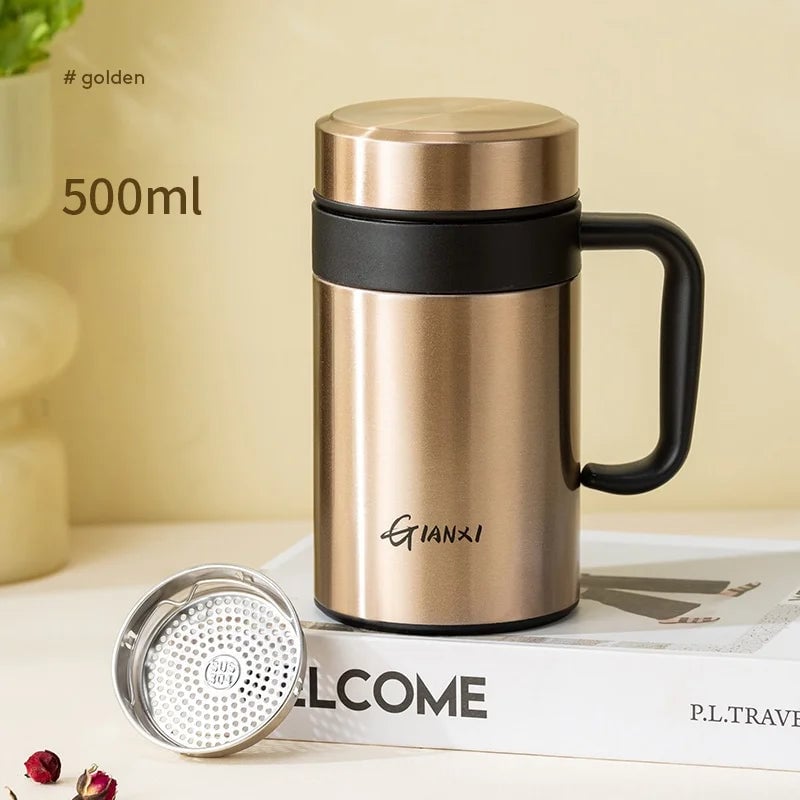 Large Capacity Thermos Cup Tea Water Separation Handle Strap Women