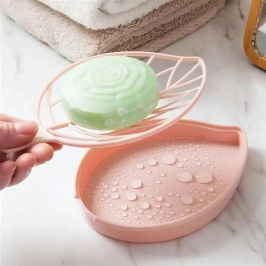Green Leaf Soap Dish Tray - Plastic Soap Saver Holder for Bathroom