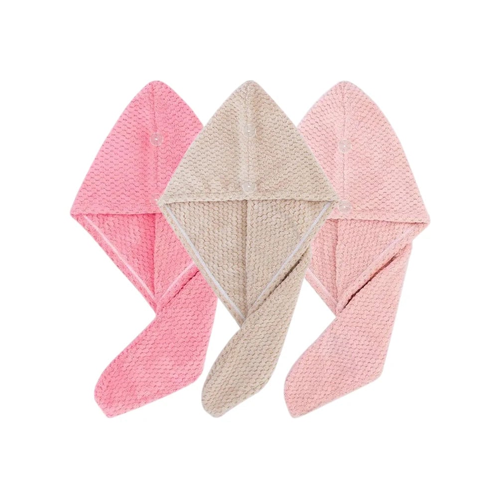 Women Hair Towel Wrap with Button - Quick Dry Absorbent Cap 9.8x25.5