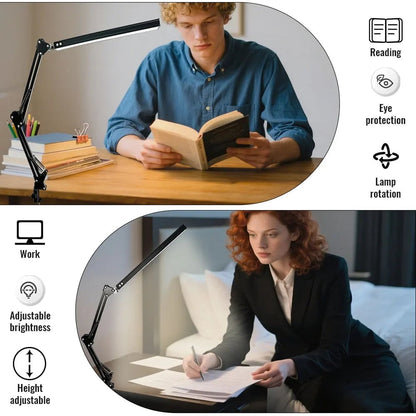 10W LED Clamp Desk Lamp - Adjustable Swing Arm, 3 Modes, 10 Levels
