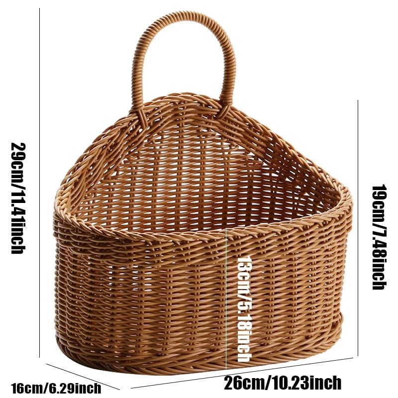 Wall Mounted Rattan Plastic Fruit Vegetable Storage Basket Hanging