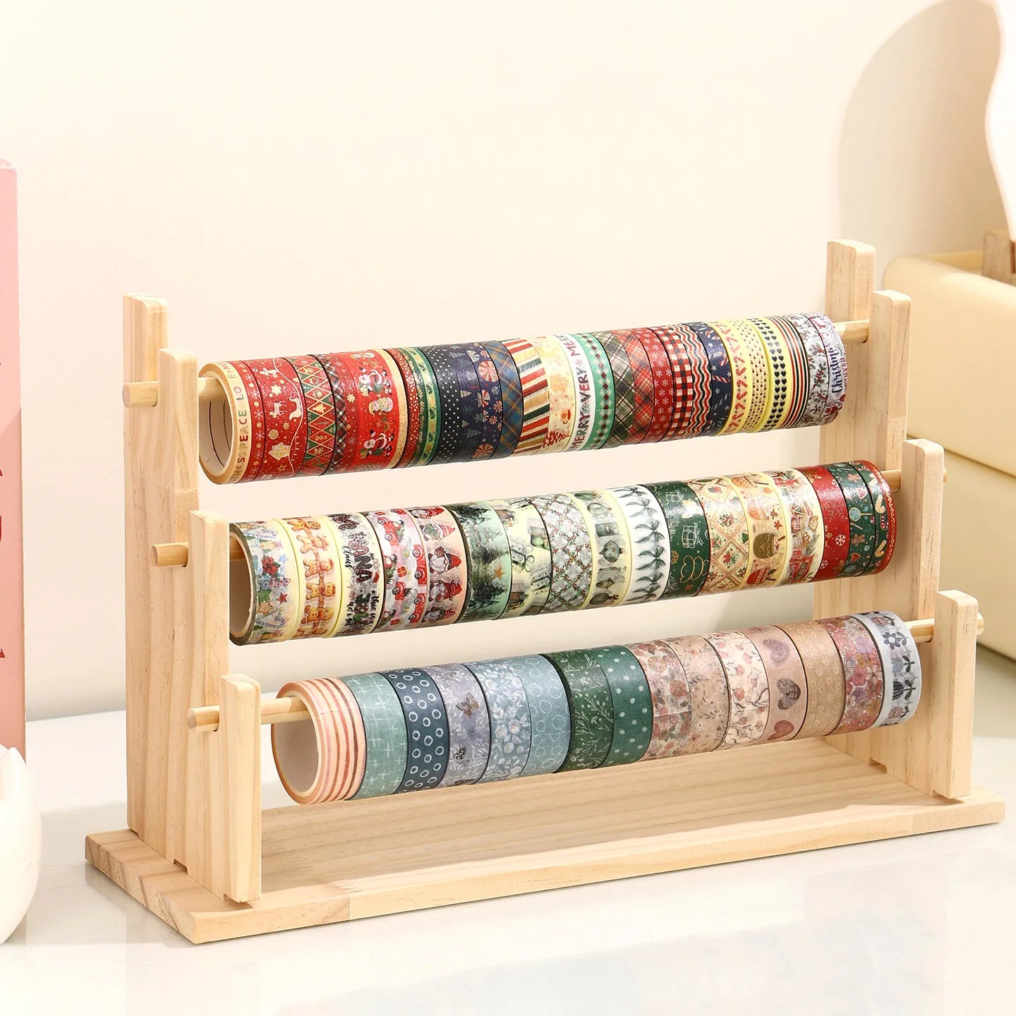 Wooden Desktop Organizer Rack for Tape Stickers & Necklaces